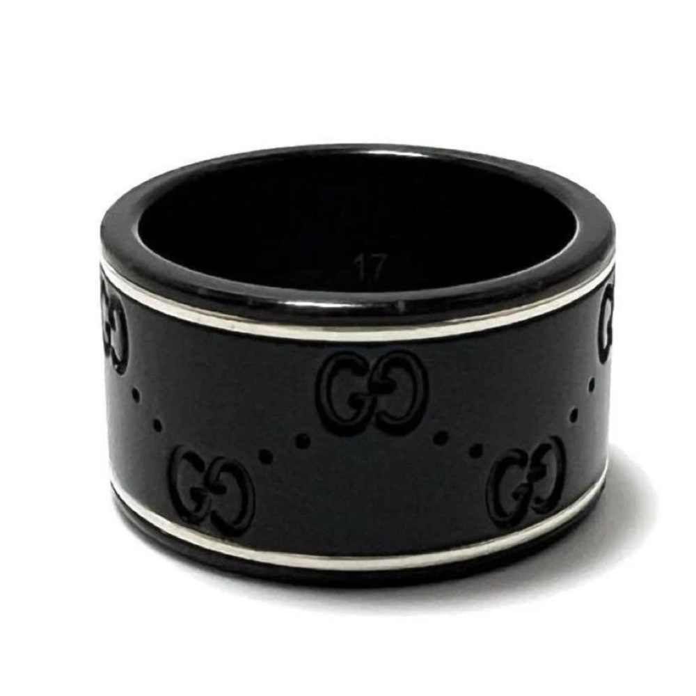 Gucci Icon 18k White Gold and Black GG Band Ring